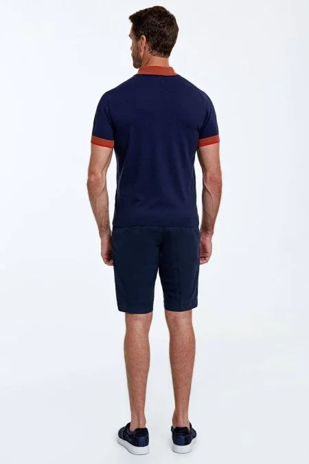 Baklava Desen Saf Pamuk Lacivert Triko Polo