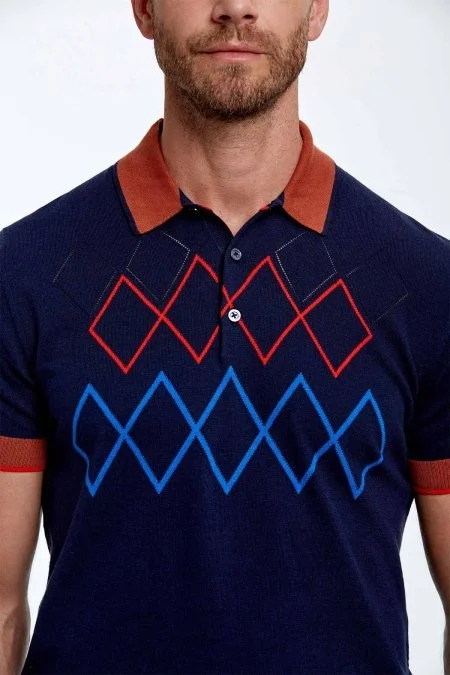 Baklava Desen Saf Pamuk Lacivert Triko Polo