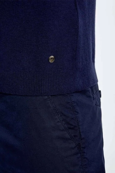 Baklava Desen Saf Pamuk Lacivert Triko Polo