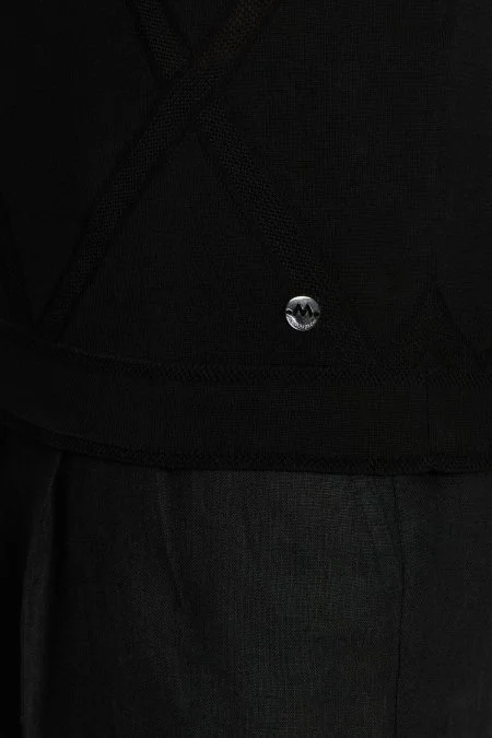 Baklava Desen Siyah Merserize Pamuk Triko Polo