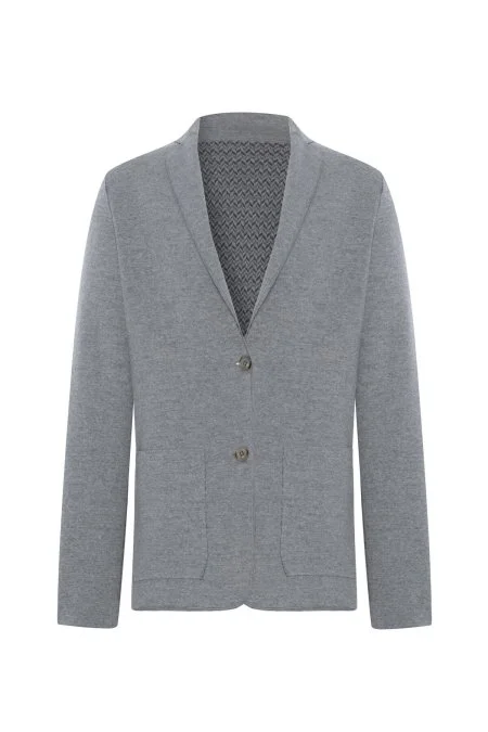 Balıksırtı Desen Çift Yönlü Açık Gri Merino Yün Triko Ceket