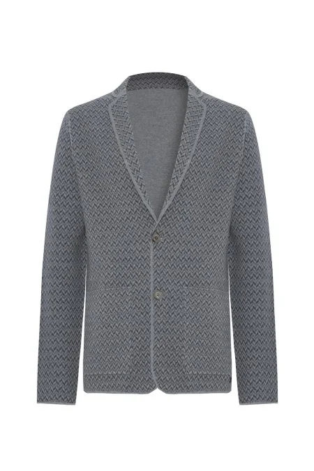 Balıksırtı Desen Çift Yönlü Açık Gri Merino Yün Triko Ceket