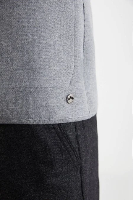 Balıksırtı Desen Çift Yönlü Açık Gri Merino Yün Triko Ceket