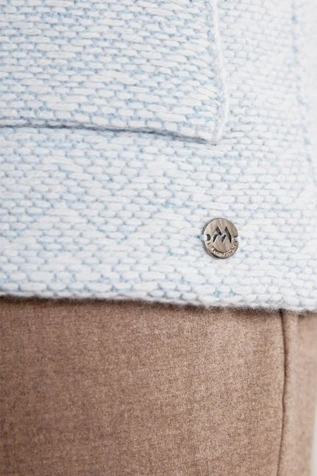 Balıksırtı Desen Saf Kaşmir Buz Mavisi Triko Ceket