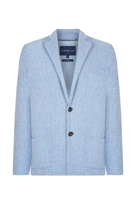 Balıksırtı Desen Saf Kaşmir Buz Mavisi Triko Ceket