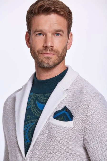 Balıksırtı Desen Saf Kaşmir Camel Triko Ceket