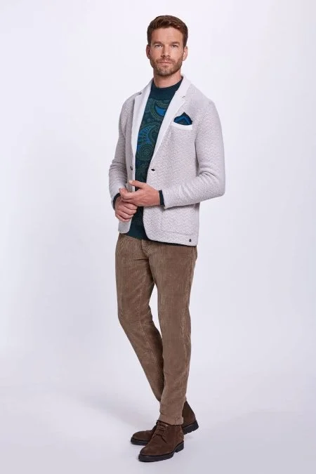 Balıksırtı Desen Saf Kaşmir Camel Triko Ceket