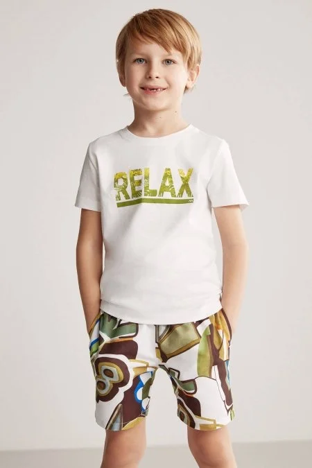 Baskılı Pima Pamuk Beyaz Çocuk T-Shirt