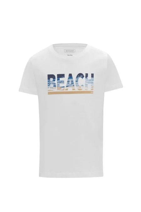 Beach Baskılı Beyaz Pima Pamuk Çocuk T-Shirt