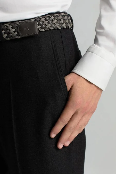 Beli Bağcıklı Antrasit Yün Chino Jogger Pantolon