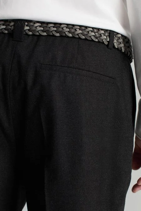 Beli Bağcıklı Antrasit Yün Chino Jogger Pantolon