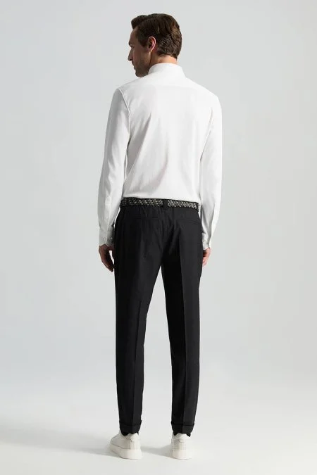 Beli Bağcıklı Antrasit Yün Chino Jogger Pantolon