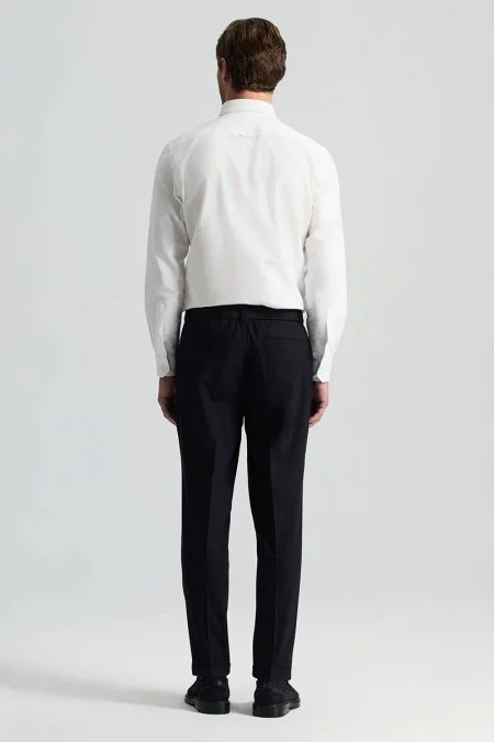 Beli Bağcıklı Lacivert Yün Chino Jogger Pantolon