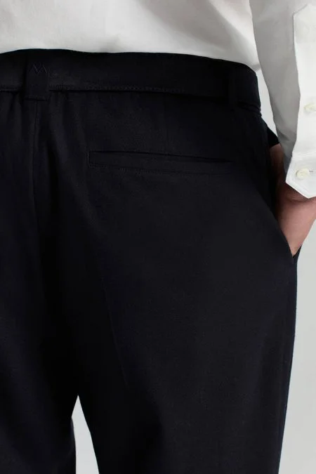 Beli Bağcıklı Lacivert Yün Chino Jogger Pantolon