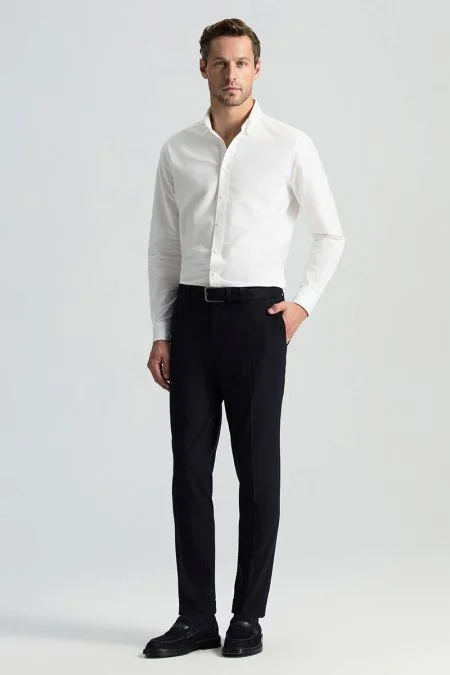 Beli Bağcıklı Lacivert Yün Chino Jogger Pantolon