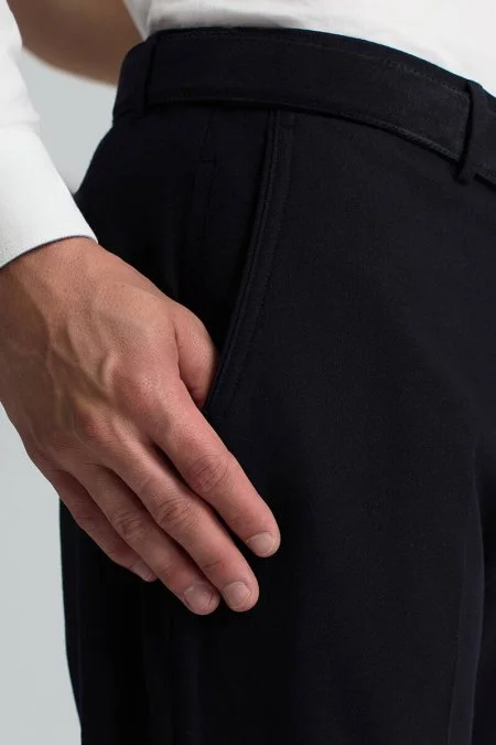 Beli Bağcıklı Lacivert Yün Chino Jogger Pantolon