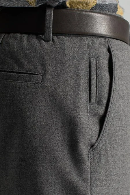 Beli Bağcıklı Orta Gri Yün Chino Jogger Pantolon