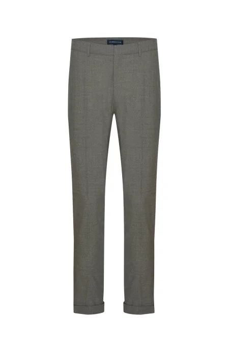 Beli Bağcıklı Orta Gri Yün Chino Jogger Pantolon