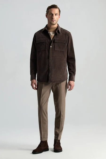 Beli Bağcıklı Tütün Rengi Yün Chino Jogger Pantolon