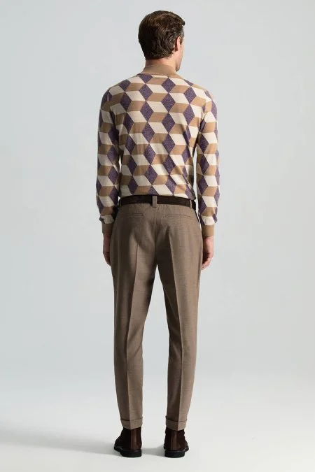 Beli Bağcıklı Tütün Rengi Yün Chino Jogger Pantolon