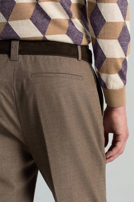 Beli Bağcıklı Tütün Rengi Yün Chino Jogger Pantolon