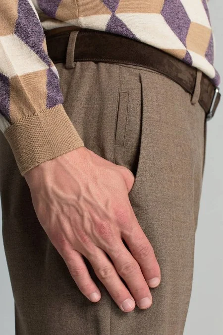 Beli Bağcıklı Tütün Rengi Yün Chino Jogger Pantolon