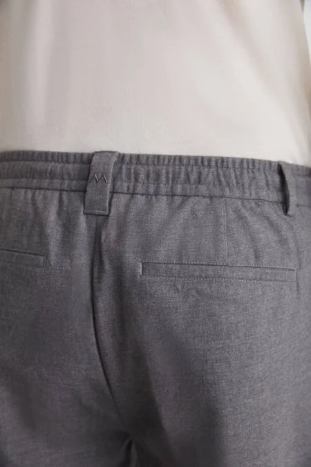 Beli Lastikli Gri Yün Jogger Flanel Pantolon