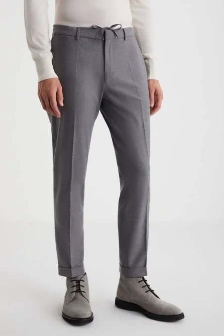 Beli Lastikli Gri Yün Jogger Flanel Pantolon