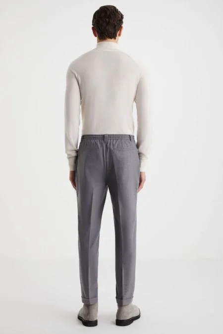 Beli Lastikli Gri Yün Jogger Flanel Pantolon