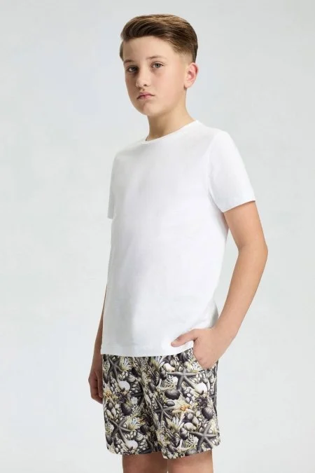 Beyaz Bisiklet Yaka Basic Çocuk T-Shirt