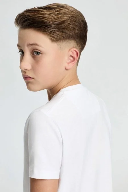 Beyaz Bisiklet Yaka Basic Çocuk T-Shirt