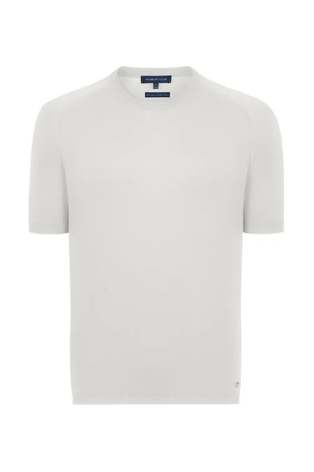 Bisiklet Yaka Beyaz Giza Pamuk Triko T-Shirt