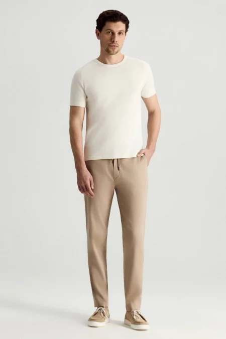 Bisiklet Yaka Beyaz Giza Pamuk Triko T-Shirt