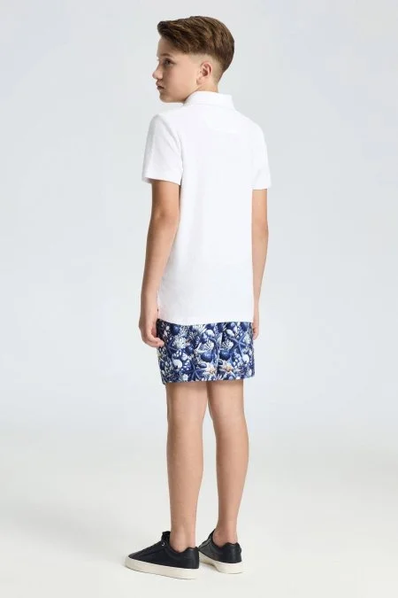 Beyaz Havlu Kumaş Polo Yaka Çocuk T-Shirt