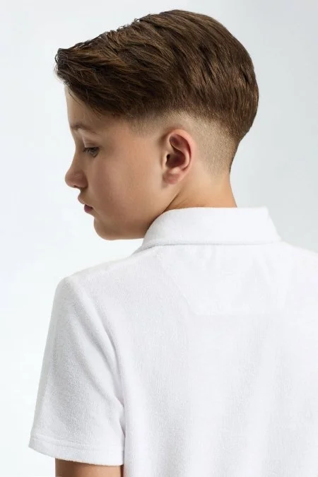 Beyaz Havlu Kumaş Polo Yaka Çocuk T-Shirt