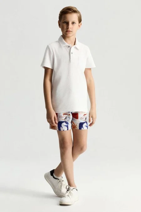 Beyaz Havlu Kumaş Polo Yaka Çocuk T-Shirt