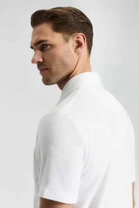 Beyaz Havlu Kumaş Polo Yaka T-Shirt