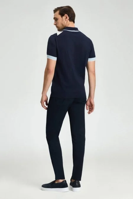 Lacivert Beyaz Baklava Desen Triko Polo