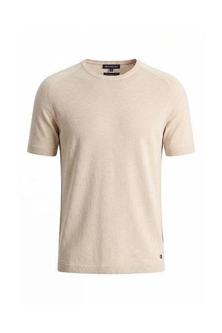 Bisiklet Yaka Bej Giza Pamuk Triko T-Shirt