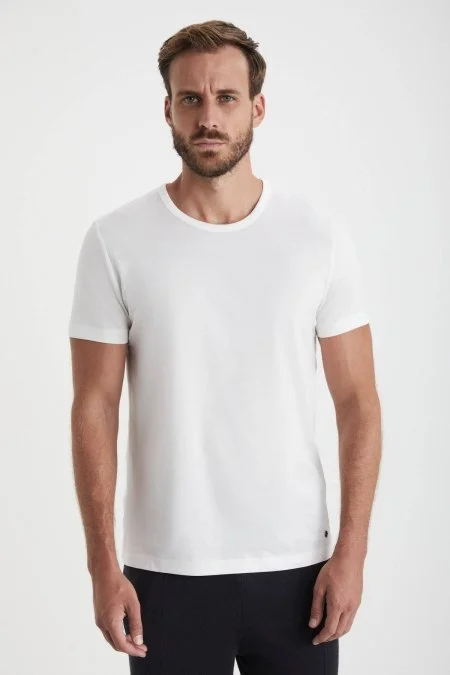 Bisiklet Yaka Beyaz Basic T-Shirt