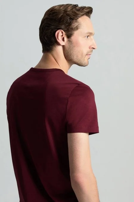 Bisiklet Yaka Bordo Basic T-Shirt