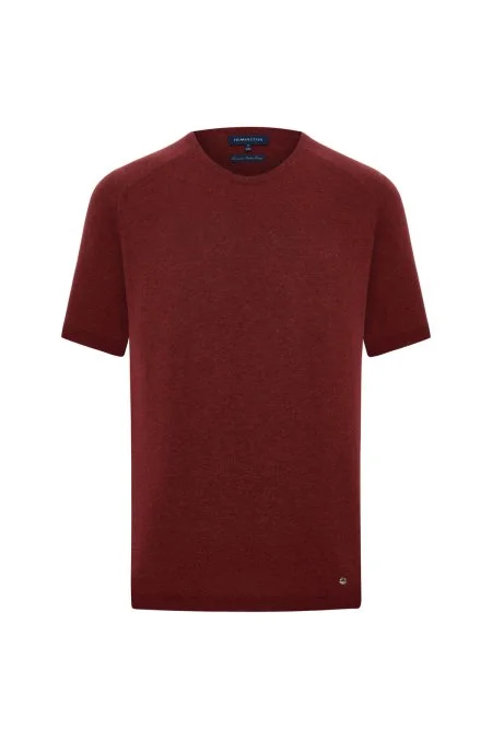 Bisiklet Yaka Bordo Giza Pamuk Triko T-Shirt