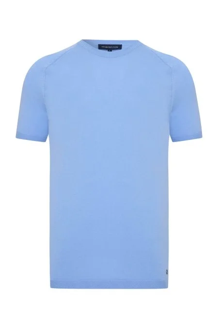 Bisiklet Yaka Gök Mavisi Giza Pamuk Triko T-Shirt