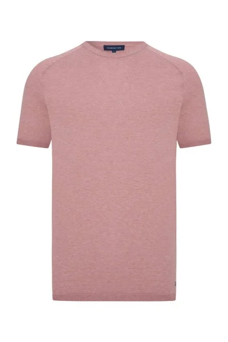 Bisiklet Yaka Gül Kurusu Giza Pamuk Triko T-Shirt