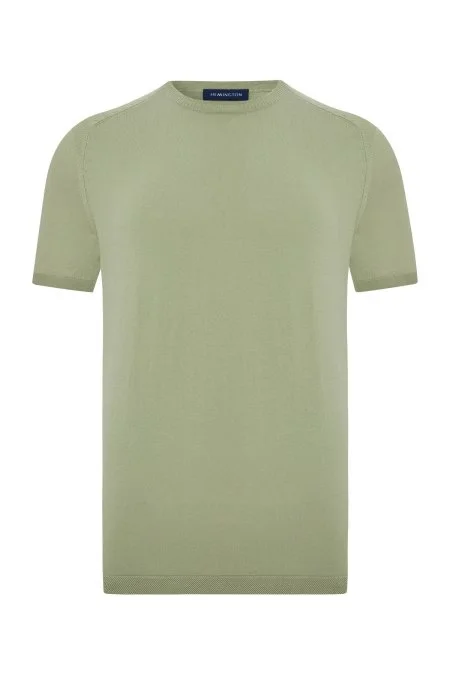 Bisiklet Yaka Yeşil Giza Pamuk Triko T-Shirt