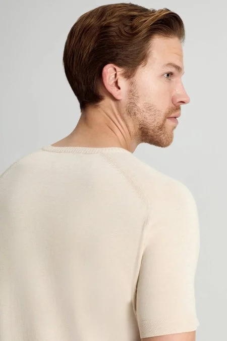 Bisiklet Yaka Krem Rengi Giza Pamuk Triko T-Shirt