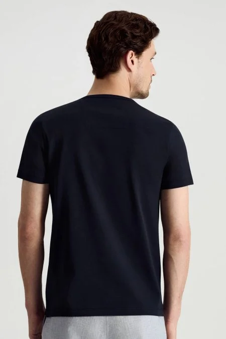 Bisiklet Yaka Lacivert Basic T-Shirt