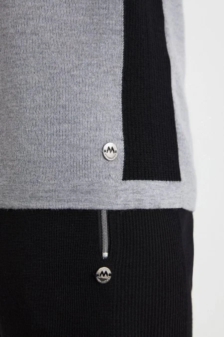 Bisiklet Yaka Merino Yün Desen Açık Gri Siyah Kazak