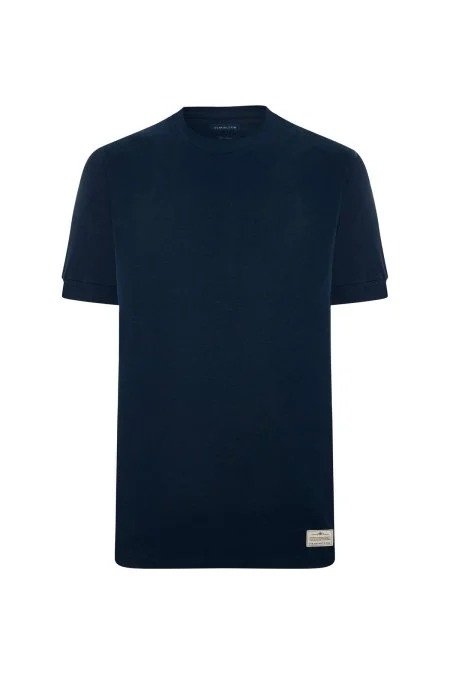 Bisiklet Yaka Rahat Kesim Saf Pamuk Lacivert T-Shirt