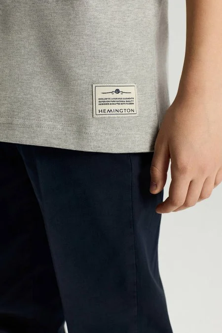 Bisiklet Yaka Rahat Resim Saf Pamuk Açık Gri Çocuk T-Shirt